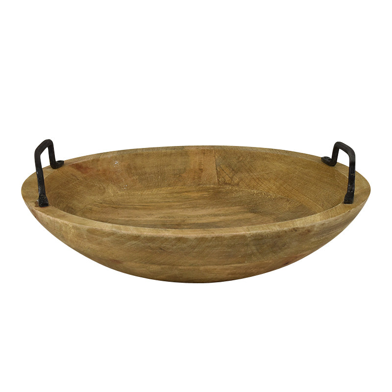 30x9cm Mango Wood Bowl - Metal Handles