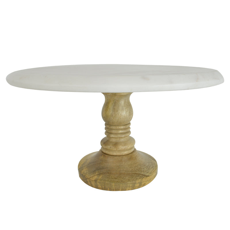 Marble/Wood Footed Stand 30x14cm white/natural