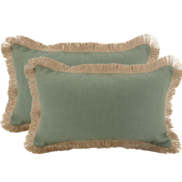 Linen Fringe Cushion 30x50cm Sage