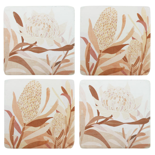 Set of 4 Autumn Blooms Resin Coasters