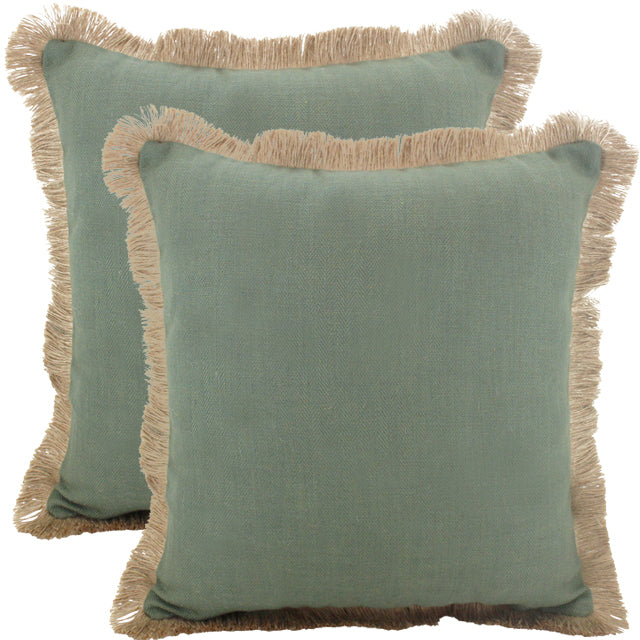 Linen Fringe Cushion 45x45 Sage
