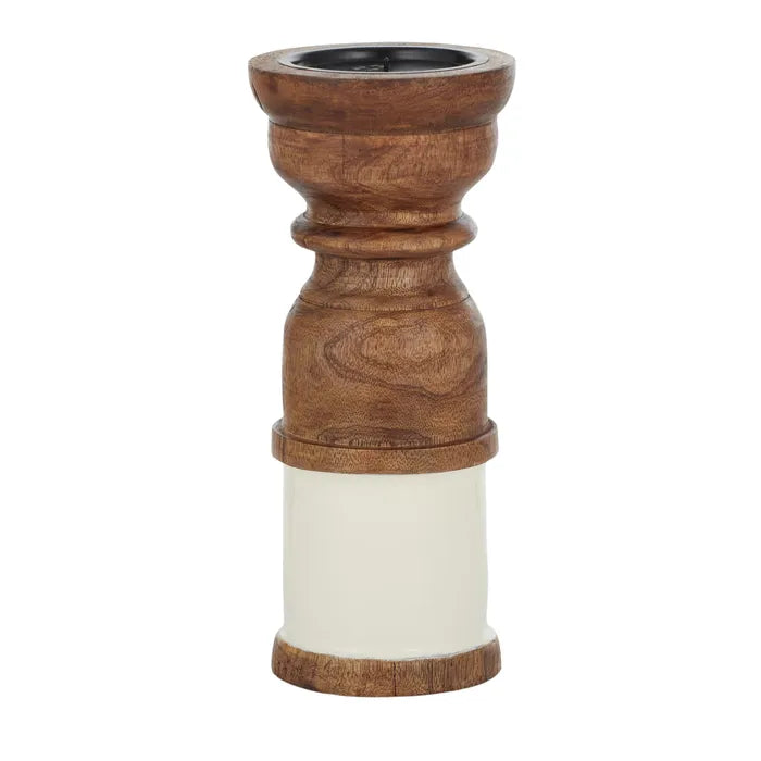 Summer Wood Candleholder 10x26cm Natural/White