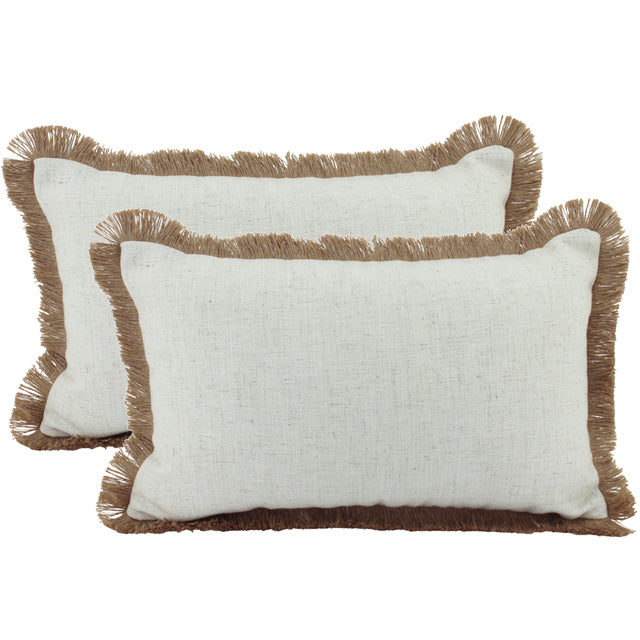 Linen Fringe Cushion Beige 30x50cm