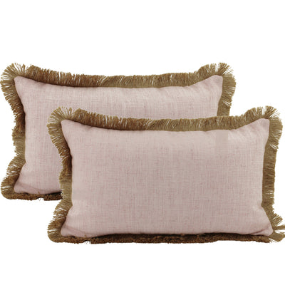 Linen Fringe Cushion Pink 30x50cm