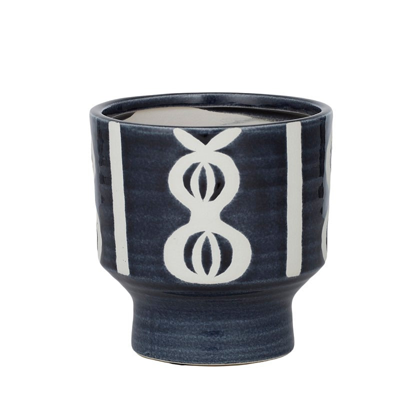 Cora Ceramic Pot 14x14cm Navy/White*#