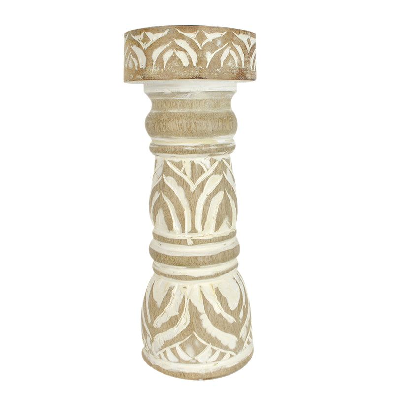 Nyala Wood Candleholder 10x25cm Natural/White