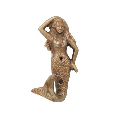 Siren Mermaid Brass Wall Hook 7x14cm
