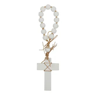 Chakra Wooden Beads W Cross 30cm White