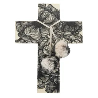 Floret Resin Cross 15x20cm Ivory/Black